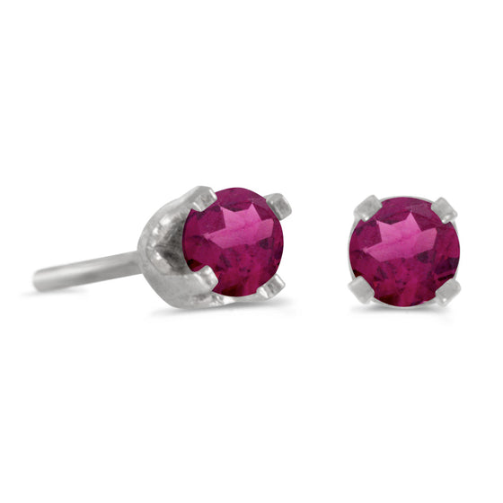 14k White Gold Round Rhodolite Garnet Stud Earrings