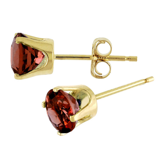 14k Yellow Gold Round Garnet Stud Earrings