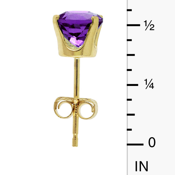 14k Yellow Gold Round Amethyst Stud Earrings
