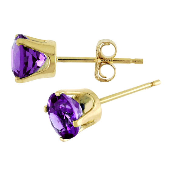 14k Yellow Gold Round Amethyst Stud Earrings