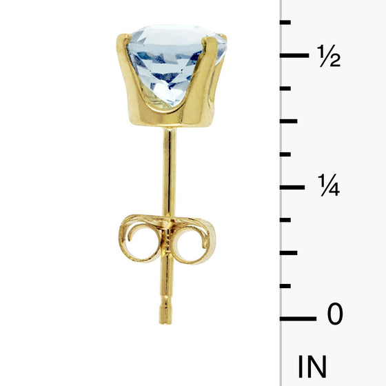 14k Yellow Gold Round Aquamarine Stud Earrings