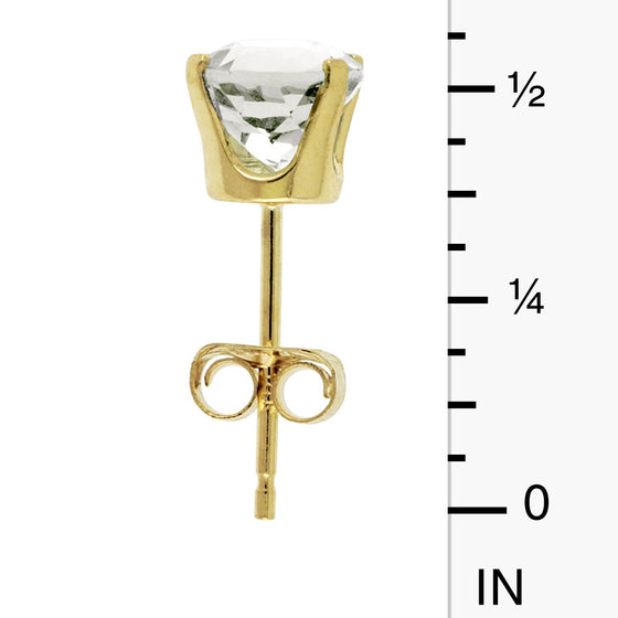14k Yellow Gold Round White Topaz Stud Earrings