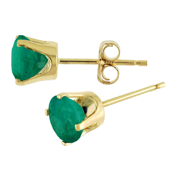 14k Yellow Gold Round Emerald Stud Earrings