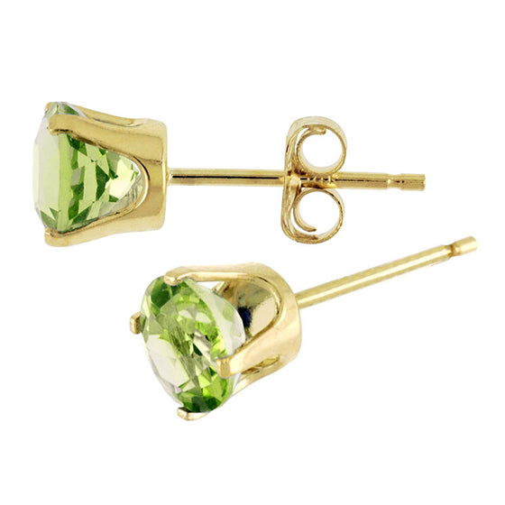 14k Yellow Gold Round Peridot Stud Earrings