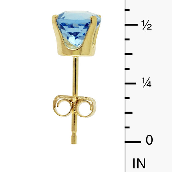 14k Yellow Gold Round Blue Topaz Stud Earrings