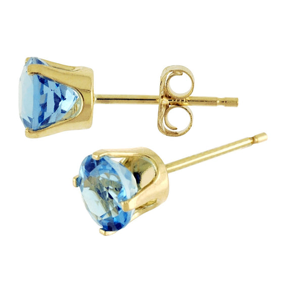 14k Yellow Gold Round Blue Topaz Stud Earrings