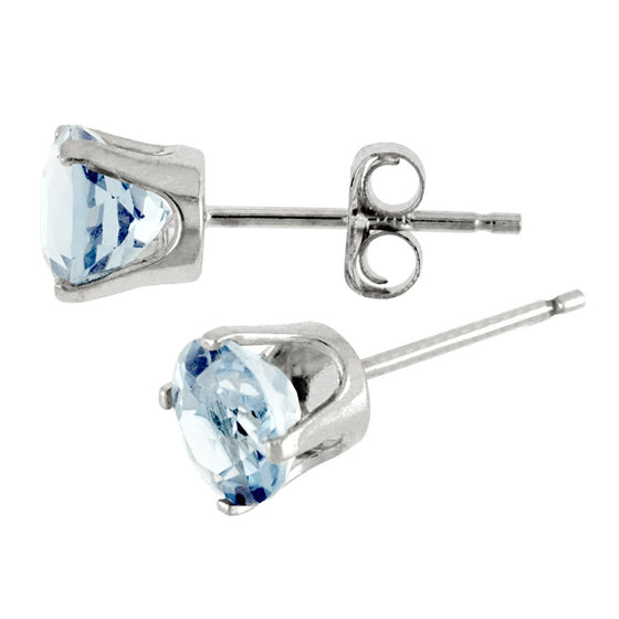 14k White Gold Round Aquamarine Stud Earrings