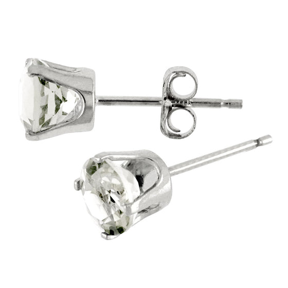 14k White Gold Round White Topaz Stud Earrings