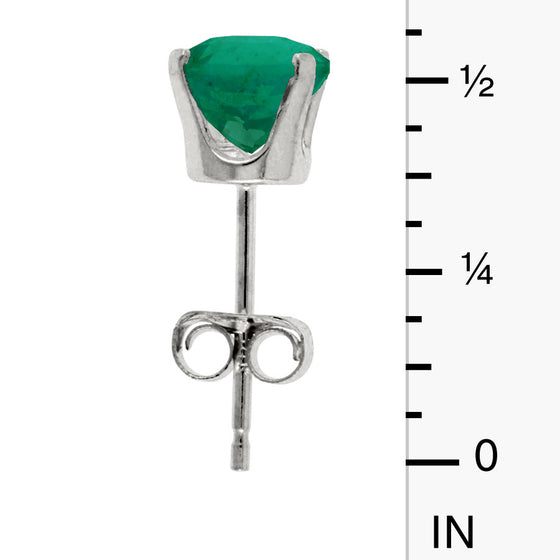 14k White Gold Round Emerald Stud Earrings