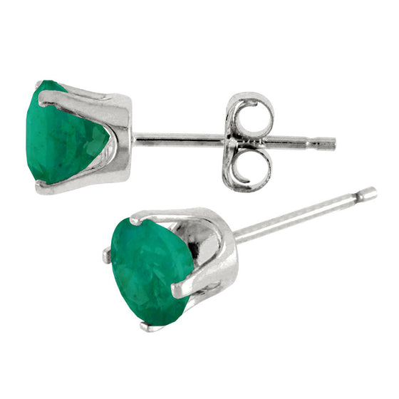 14k White Gold Round Emerald Stud Earrings