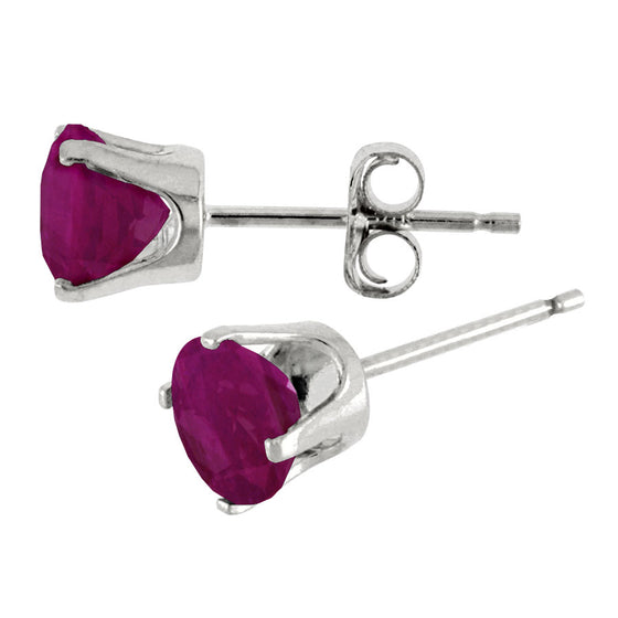 14k White Gold Round Ruby Stud Earrings