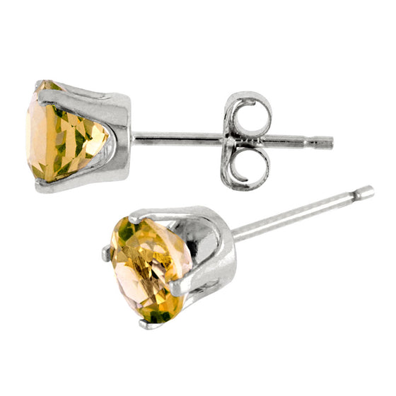 14k White Gold Round Citrine Stud Earrings