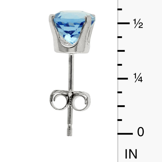 14k White Gold Round Blue Topaz Stud Earrings