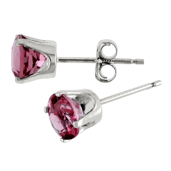 14k White Gold Round Rhodolite Garnet Stud Earrings