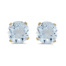  14k Yellow Gold Round Aquamarine Stud Earrings