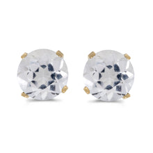  14k Yellow Gold Round White Topaz Stud Earrings
