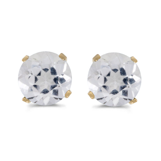 14k Yellow Gold Round White Topaz Stud Earrings
