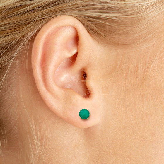 14k Yellow Gold Round Emerald Stud Earrings