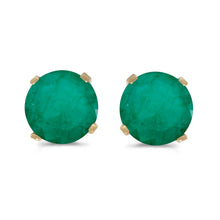  14k Yellow Gold Round Emerald Stud Earrings