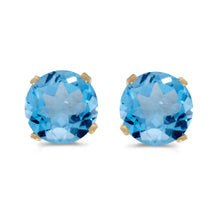  14k Yellow Gold Round Blue Topaz Stud Earrings