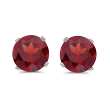  14k White Gold Round Garnet Stud Earrings