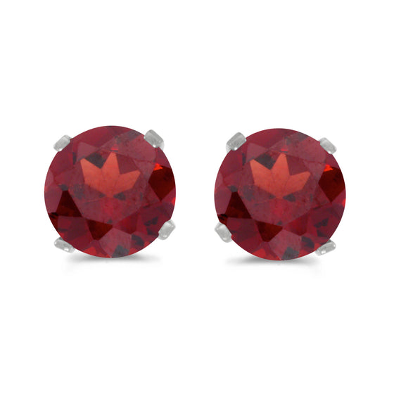 14k White Gold Round Garnet Stud Earrings