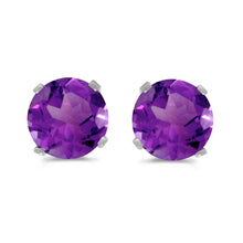  14k White Gold Round Amethyst Stud Earrings