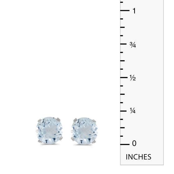 14k White Gold Round Aquamarine Stud Earrings