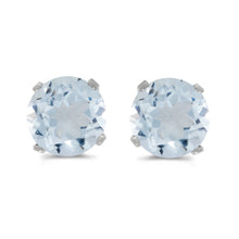  14k White Gold Round Aquamarine Stud Earrings
