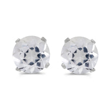  14k White Gold Round White Topaz Stud Earrings