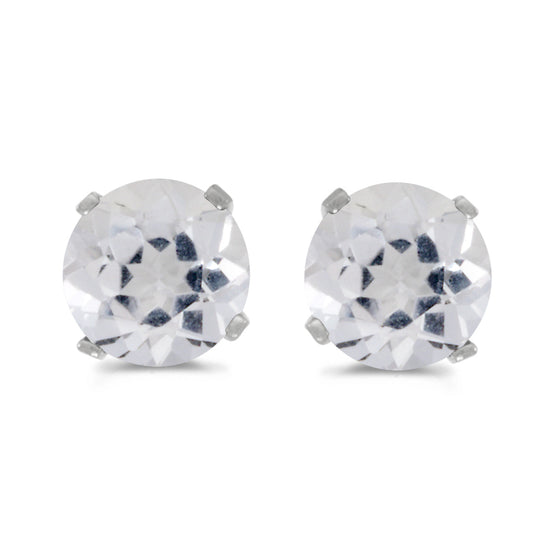 14k White Gold Round White Topaz Stud Earrings