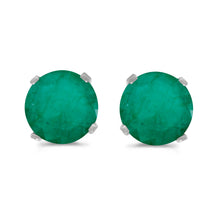 14k White Gold Round Emerald Stud Earrings