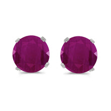  14k White Gold Round Ruby Stud Earrings