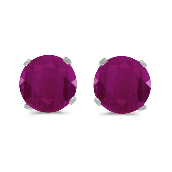 14k White Gold Round Ruby Stud Earrings