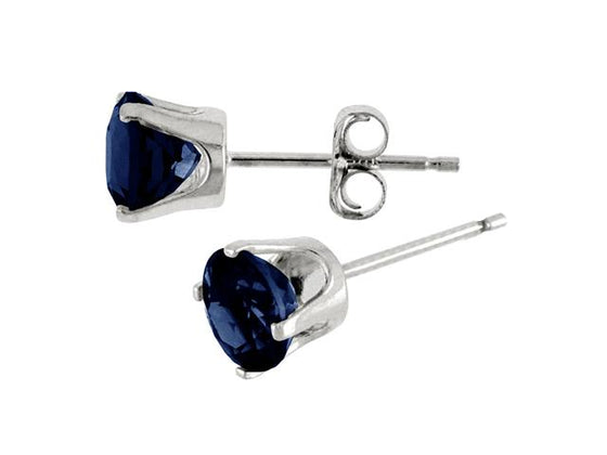 14k White Gold Round Sapphire Stud Earrings
