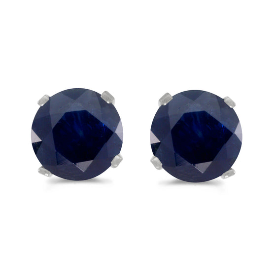 14k White Gold Round Sapphire Stud Earrings
