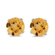  14k White Gold Round Citrine Stud Earrings