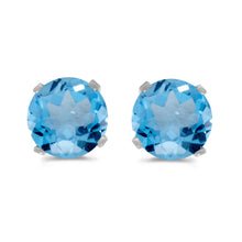 14k White Gold Round Blue Topaz Stud Earrings