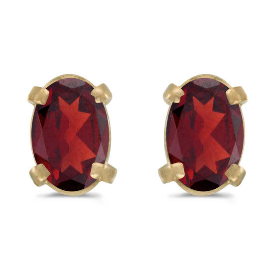 14k Yellow Gold Oval Garnet Earrings