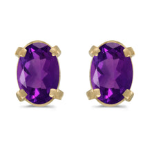  14k Yellow Gold Oval Amethyst Earrings