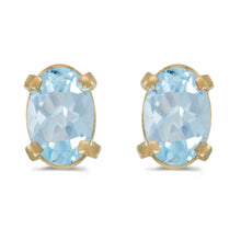  14k Yellow Gold Oval Aquamarine Earrings