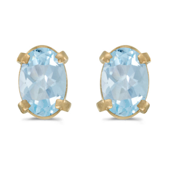 14k Yellow Gold Oval Aquamarine Earrings