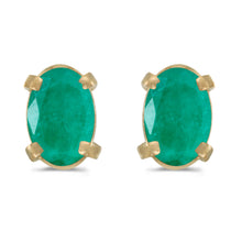  14k Yellow Gold Oval Emerald Earrings
