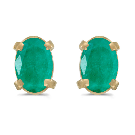 14k Yellow Gold Oval Emerald Earrings