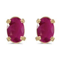  14k Yellow Gold Oval Ruby Earrings