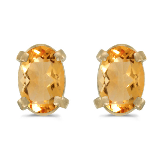 14k Yellow Gold Oval Citrine Earrings