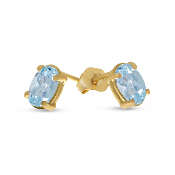 14k Yellow Gold Oval Aquamarine Earrings