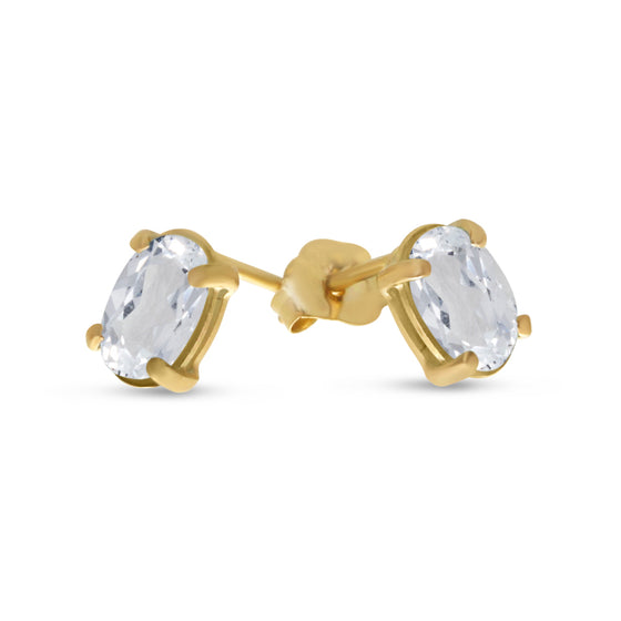 14k Yellow Gold Oval White Topaz Earrings
