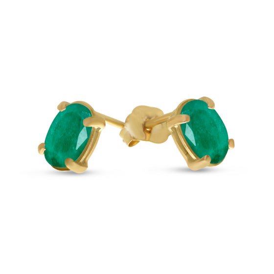 14k Yellow Gold Oval Emerald Earrings