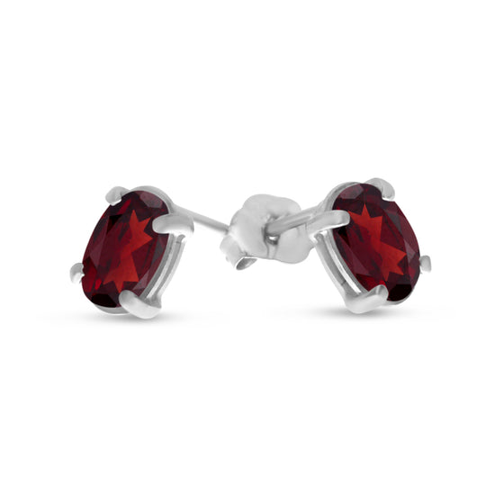 14k White Gold Oval Garnet Earrings